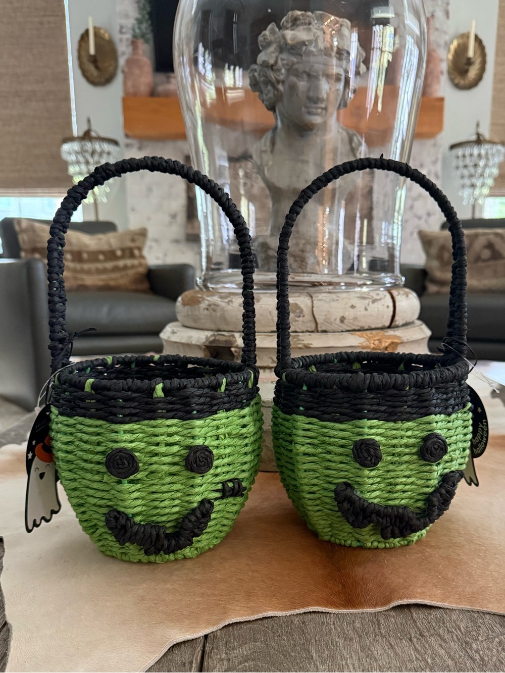 Brand NWT (2) Woven Frankenstein Face Trick Or Treat Baskets